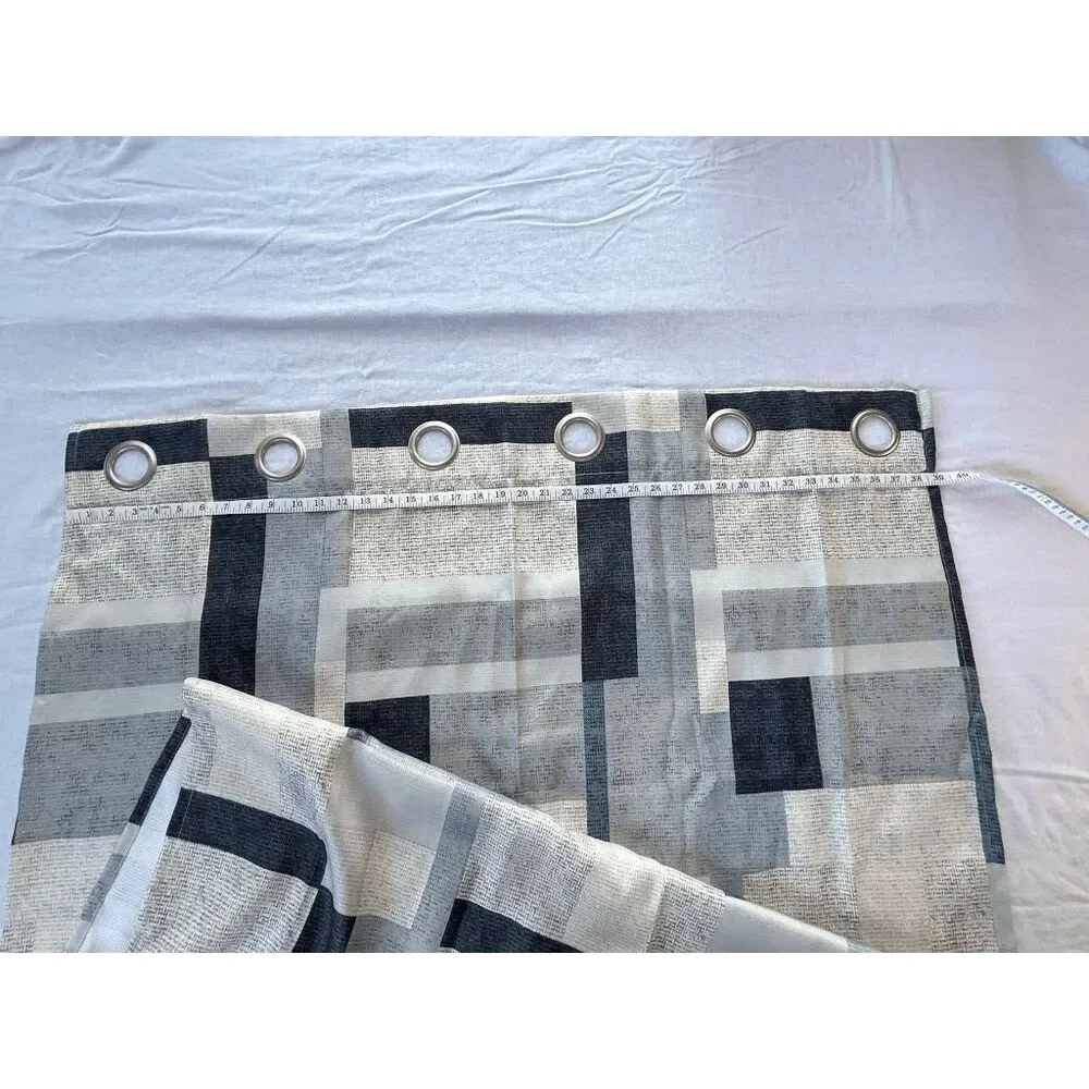 Grommet Panel Curtain Set of Two, Blue/ Cream/Gray Geometric Pattern, Long 84x39